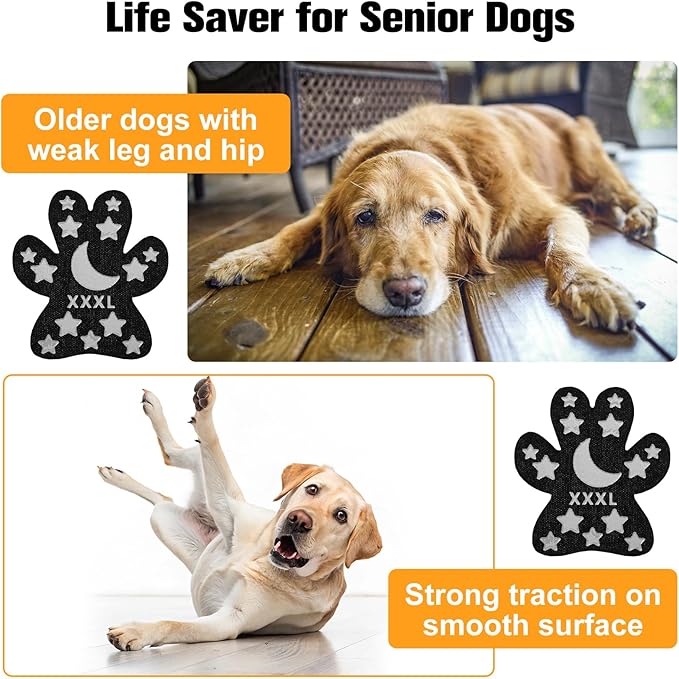 BEAUTYZOO Anti-Slip Dog Paw Pads for Senior Dogs - Traction Grips Dog Paw Stickers for Hot Pavement Hardwood Floors, Durable Pet Paw Protector Shoes Booties Socks Replacement (36pcs, Black L)