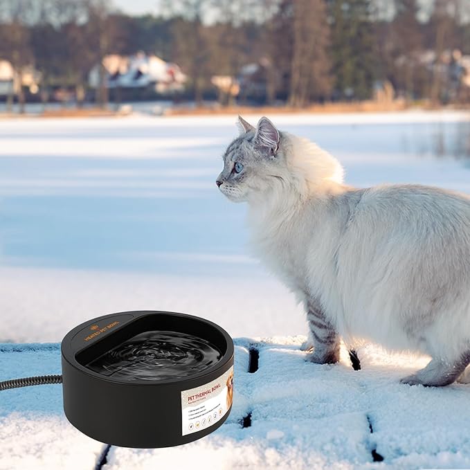 PETLESO Outdoor Heated Water Bowl for Dogs Cats, 2.2L Winter Heating Dog Water Bowl with AntiBite Wire, Provides Drinkable Water, Pet Warm Dish Smart Thermal for Outdoor Chickens Rabbits Birds, Black