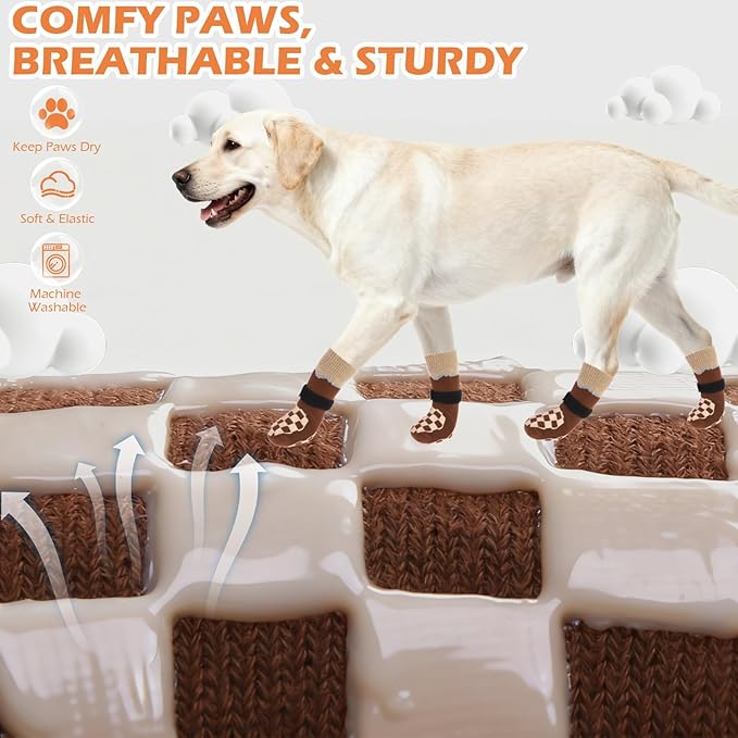EXPAWLORER Dog Socks to Prevent Licking Paws with Grippers for Hardwood Floors Anti Slip, Reflective Dog Cold Winter Shoes Booties Boots & Paw Protectors with for Small Medium Large Senior Dogs M