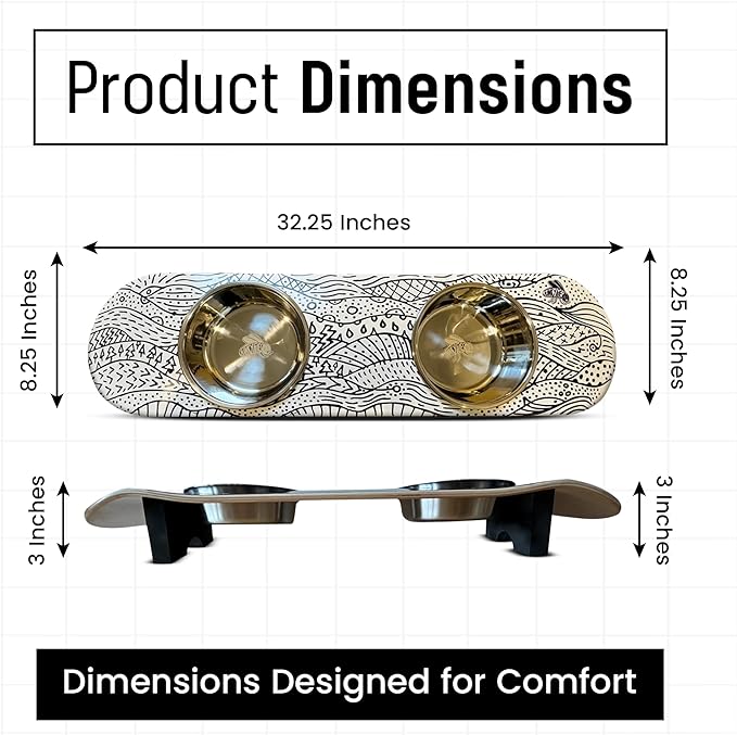 Funky Flies Doodlescape Cat Skatebowl - Elevated Cat Bowl, Elevated Water Bowl, Skateboard Food & Water Stand