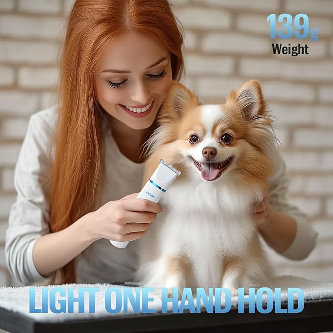 3-in-1 Dog & Cat Grooming Kit - Rechargeable Cordless Pet Hair Clippers with Nail Grinder & Paw Trimmer & 5 Guide Combs, Low Noise Dog Clippers for Grooming Small Medium Pets
