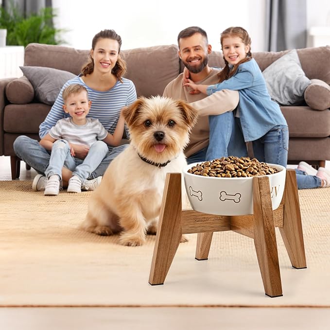 Dog Bowl Stand 7 inch High(Set of 2), Acacia Hardwood Elevated Stand, Raised Feeder for Small and Medium Dogs – Stand Only (Bowls Not Included)