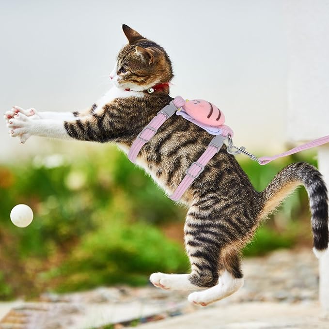 Kisangel Adjustable Small Cat Harness Vest with Decorative Puppy Design Breathable Soft Pet Walking Traction Rope for Dogs and Cats Comfortable Fit for Training and Outdoor Use