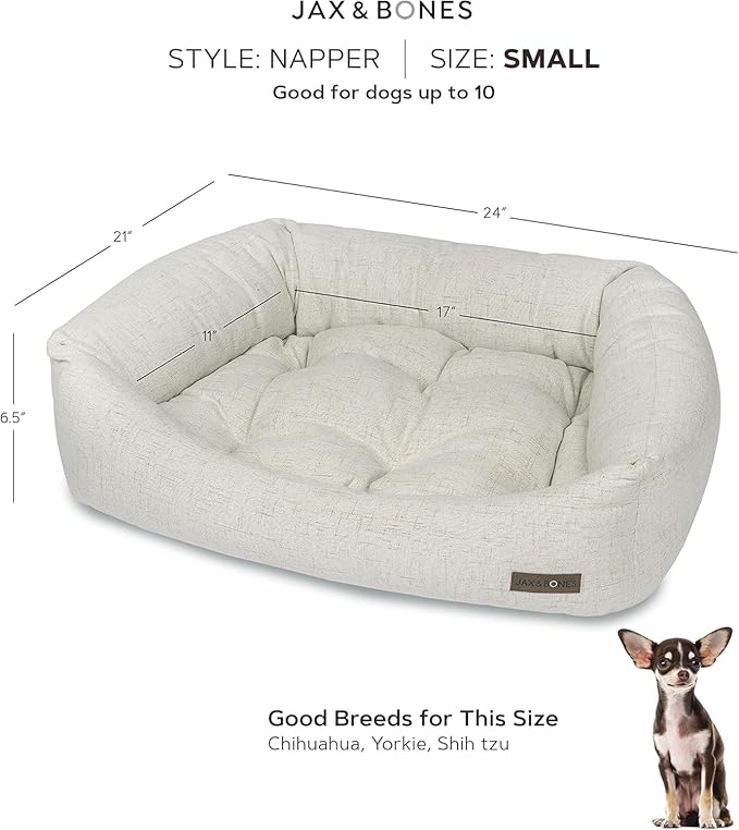 Jax & Bones Dog Bed Napper - Luna Grey Machine Washable Bed For Dogs - Extra Heavy Duty Bolstered Sides - Large Grey Dog Mat Beds | 40 x 32 Inches
