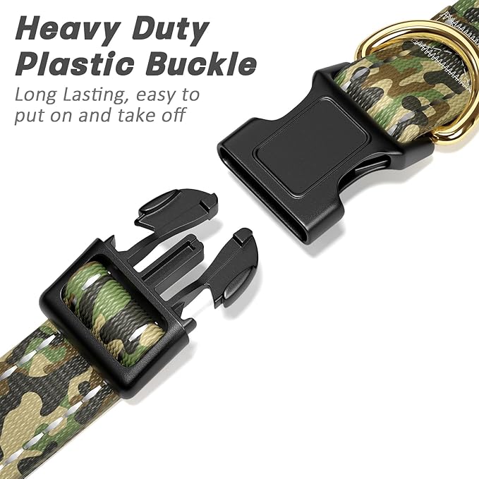 MOODEL Reflective Dog Collar for Small Dogs Cats, Cute Camouflage Adjustable Heavy-Duty Nylon Puppy Collar for Boy and Girl Female, Soft Pet Accessories with Quick Release Buckle, Green