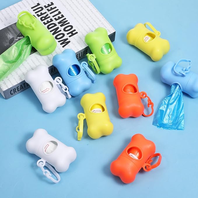 50 Pcs Bone Shaped Dog Poop Bag Holder For Leash With Hook, Bulk Dog Poop Bags Dispenser for Pet Puppy Doggy Walking Hiking Camping, 5 Colors