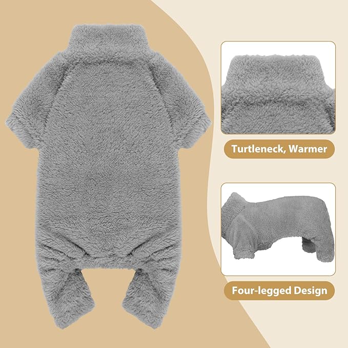 Fuzzy Dog Pajamas Turtleneck Pet Clothes Warm Soft Cozy Lightweight Pet Pjs Dog Sweaters for Medium Dogs(Grey-M)