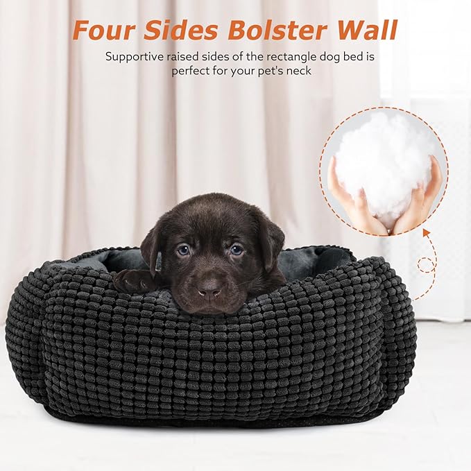 MIXJOY Rectangle Washable Orthopedic Dog Bed for Small, Medium and Large Dogs, Soft Calming, Sleeping Puppy Bed Durable Pet Cuddler with Anti-Slip Bottom, S (20"x19"x6")