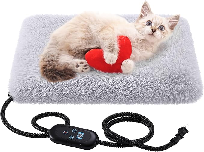 Heating Pad for Cats dogs, Thickened Calming Anti Anxiety Puppy Bed, Anti-Slip Fluffy Plush Faux Fur Cat Bed with Removable Washable Cover Non-Slip Bottom, Electric Cat Warming Pad(20" x 16")