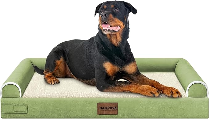 Large Dog Bed Orthopedic Washable: Beds Bolster XXL Bed Big XLarge Dogs Egg Crate Foam Sofa Couch Waterproof Removable Cover - Grass Green
