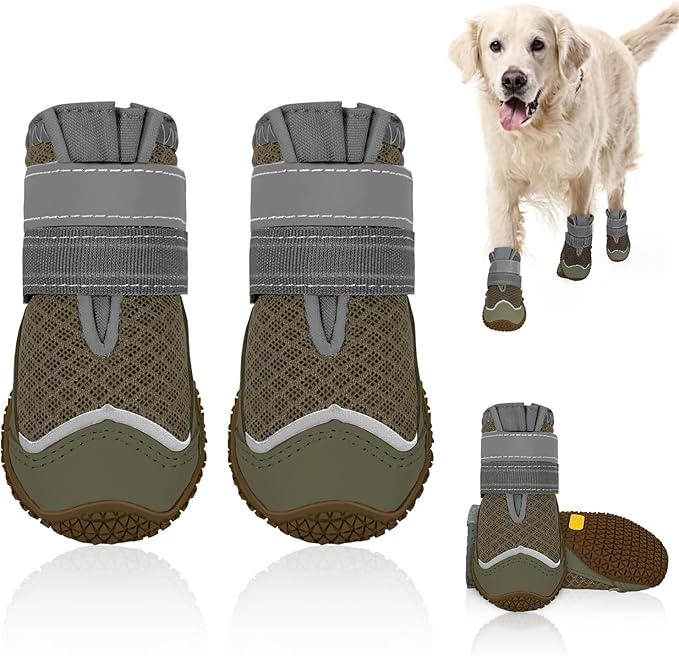 SlowTon Dog Shoes for Large Small Medium Dogs - Breathable Dog Boots for Summer Hot Pavement, Paw Protector for Outdoor Walking Winter Snow, Anti-Slip Rubber Dog Booties for Hardwood Floor (LBR, 5)
