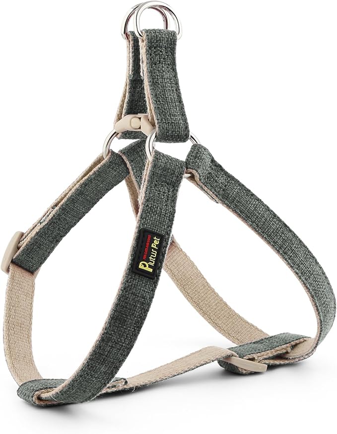 Plutus Pet Cotton Hemp Step in Dog Harness, Sustainable, Lightweight and Escape-Proof, Quick Fit Dog Harness for Puppy Small Medium and Large Dogs, Gray, L