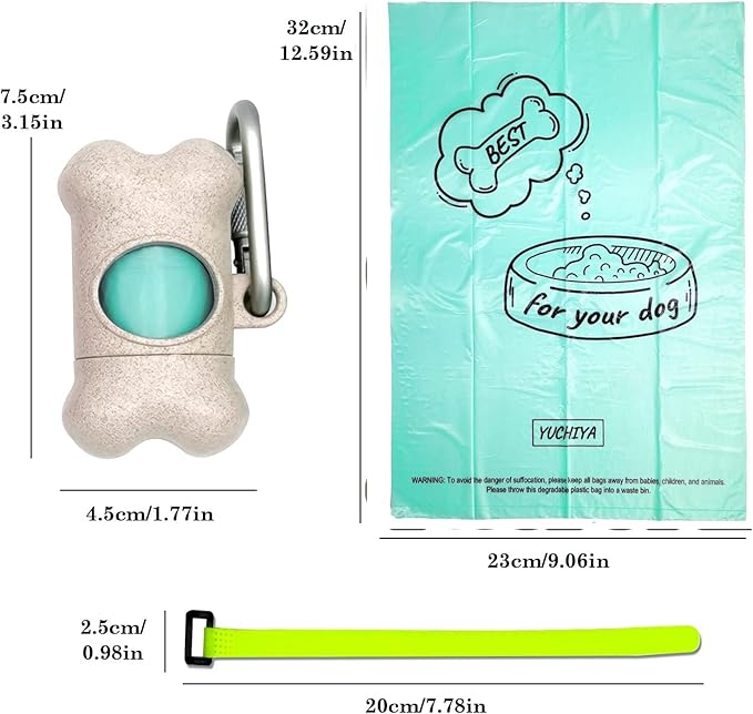 Dog Poop Pickup Bags Holder Dispenser with Standard-Sized Leak-Proof Scented Doggy Waste Bags and Carabiner with Safety Lock&Fastener Never Loose on Leash Lead Again (1 Holder 195 Bags, Beige)