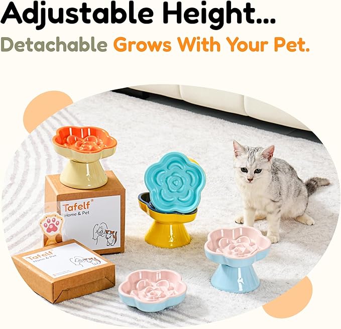 Detachable Slow Feeder Cat Bowl, Unbreakable Elevated Cat Bowls - Heavy Weighted, Non-Slip Raised Slow Feeder, Tilted Small Dogs Slow Feeders Bowl, Dry & Wet Food, Whisker Friendly (Orange, 5.8")