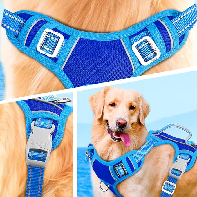 BARKBAY No Pull Dog Harness Large Reflective Dog Harness with Front Clip and Easy Control Handle for Walking Training Running with ID tag Pocket(Sapphire Blue & Blue,XL)