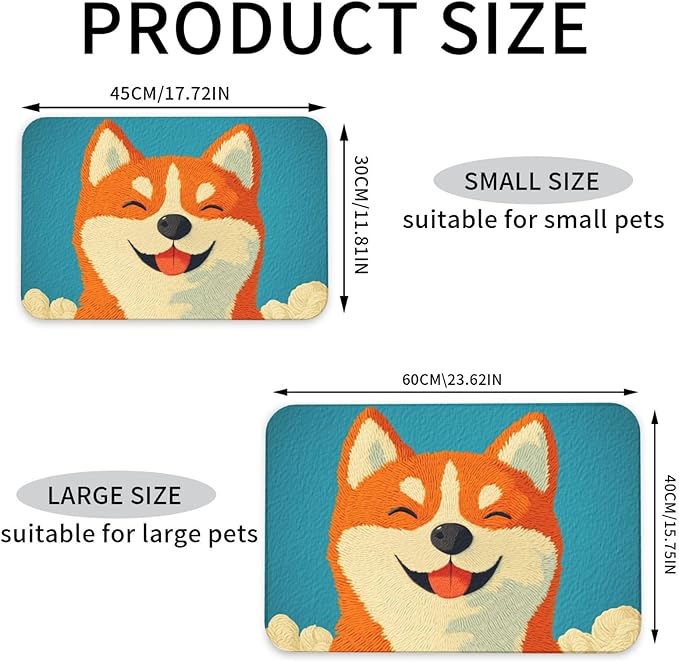 Shiba Inu Dog Food Mat for Floors Waterproof,Quick Dry Anti-Slip Dog Bowl Mats for Food and Water,Pet Feeding Mats,Pet Placemat for Messy Drinkers to Protect Floors,Pets Supplies 17.72×11.81in