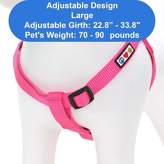 Pawtitas Personalized Dog & Puppy Harness Large Pink Custom ID Tag Adjustable No Pull Vest