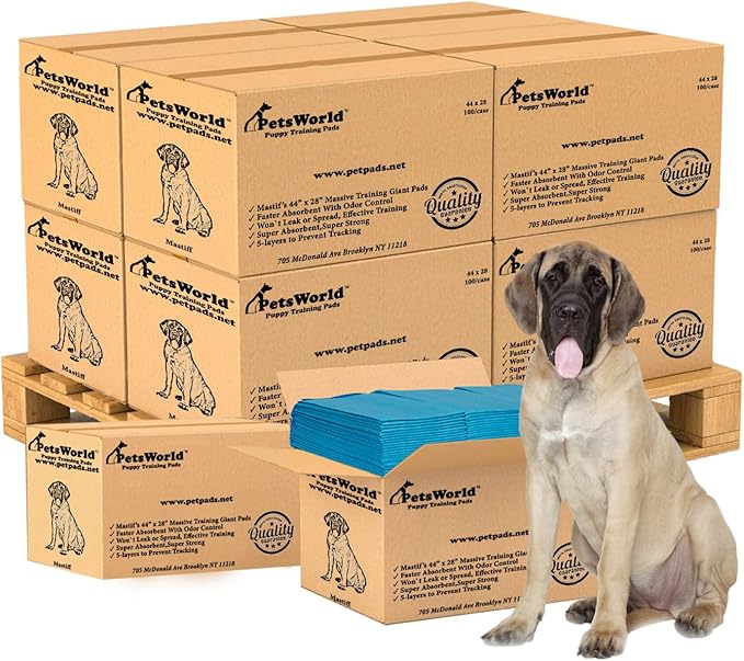 PETSWORLD 2XL Puppy Pads, 28x44 Inch, 1000 Count| Ultra-Absorbent, Leak-Proof Dog Pee Pads for Potty Training