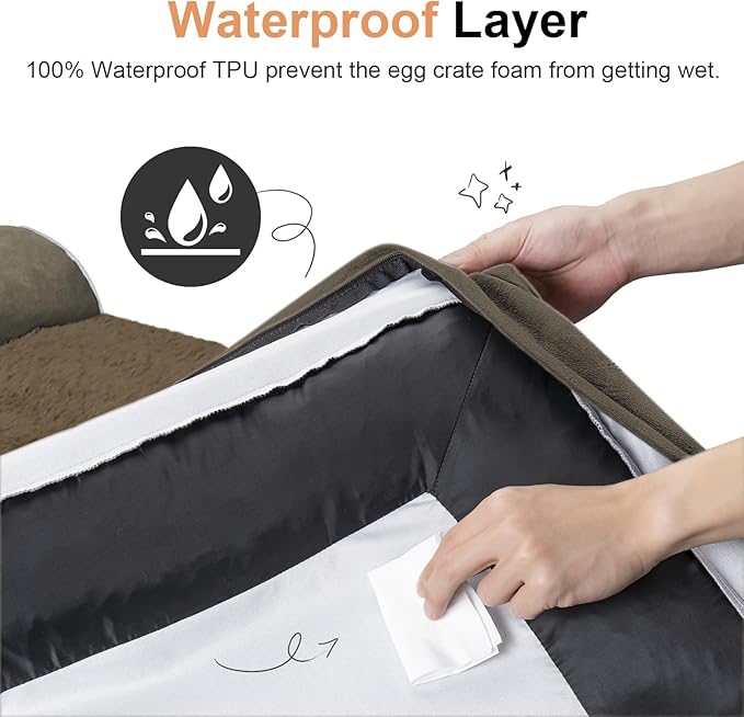 Small Dog Bed Orthopedic Washable: Beds Bolster Small Sized Dogs Bed Egg Crate Foam Couch Sofa Waterproof with Removable Cover - Brown