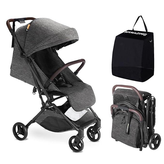 MAMAZING Lightweight Baby Travel Stroller with Carbon Fiber Frame, Compact & Airplane-Friendly, One-Handed Folding Design, 11.6 lbs, Perfect for Toddlers, Black