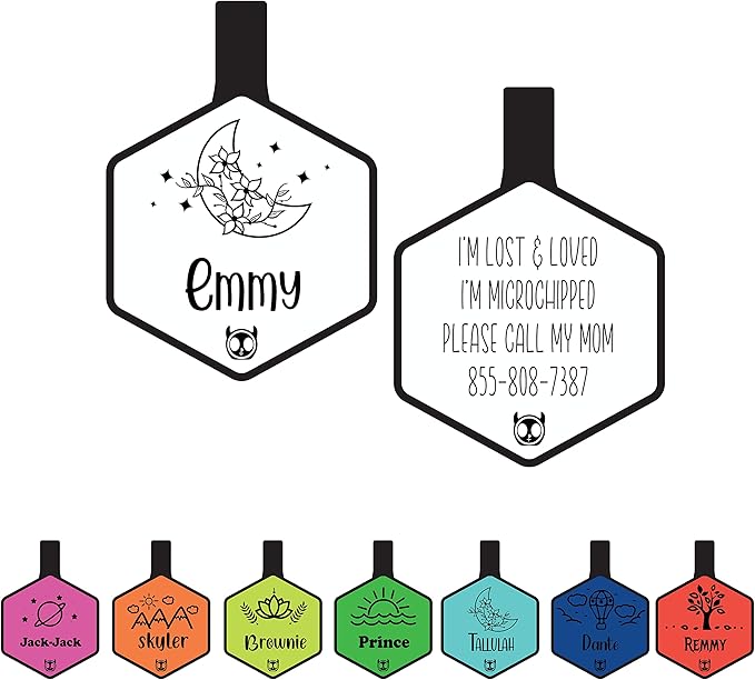 Silicone Silent Dog Tag Personalized with 5 Lines of Custom Deep Engraved Durable Soundless Pet ID Name Tag Hexagon Designer White