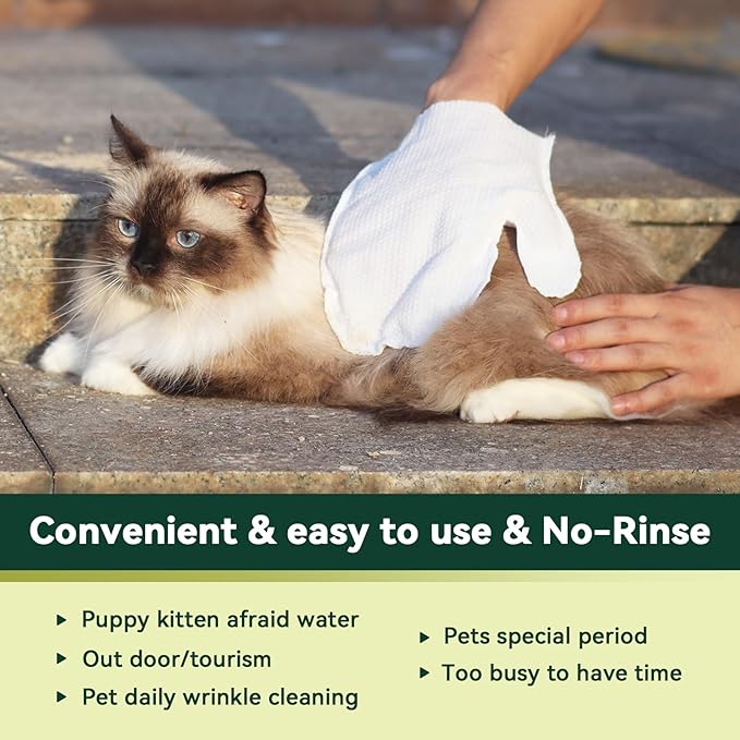ECO PET Glove Wipes, PET Cleaning & Deodorizing Bath Wipes for Dogs and Cats, Hypoallergenic Nourish Fur Coconut Oil Dog Grooming Wipes, Puppy Bathing Gloves Wipes (Unscented)