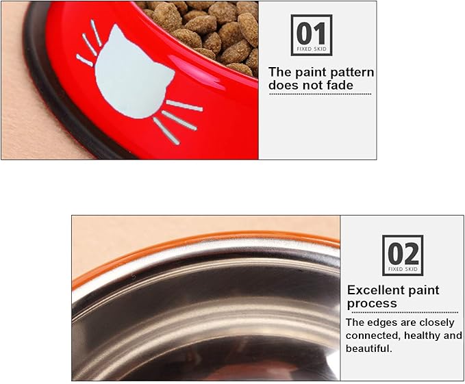 3 PCS Cat Bowls, SUOXU Stainless Steel Pet Bowls Non-Skid Base Leak-Proof Cats Food Bowl, Metal Cat Feeding Bowls for Cats