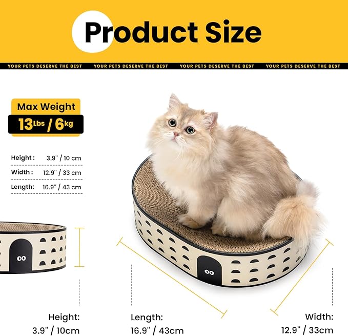 Oval Cat Scratcher Bed, 2-in-1 Cat Scratching Board, Natural Corrugated Cardboard Scratch Pad Lounge, Sealed Base Traps Debris,No Assembly Kitty Furniture,Stylish Colors Blends Any Home Decor