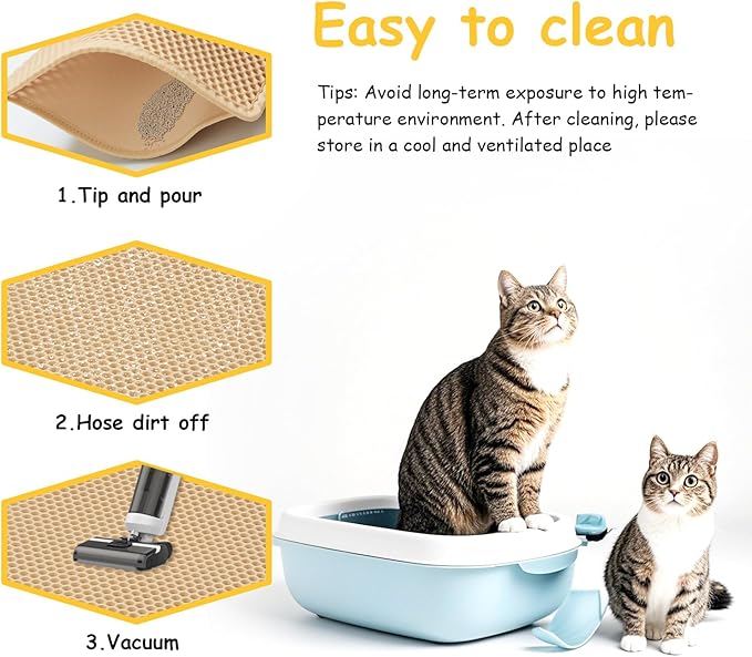 Cat Litter Mat, Litter Box Mat, Large Double Layer Waterproof Proof Trapping mat, Non-Slip Design, Kitty Litter Rug, Cat Supplies, Easy to Clean, 24 * 14.9 Inch, Beige