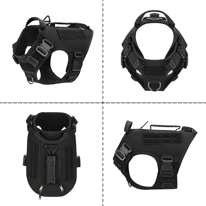 Tactical Dog Backpack Harness for Large Breed Original Design Metal Buckle Vest with Side Bags Pouches for Service Working Training (Black (Vest only), XL)
