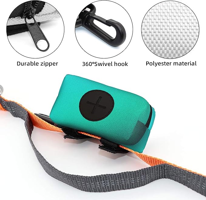 Turquoise Light Blue Pattern Dog Poop Bag Holder for Leash Dogs Waste Bags with Carabiner Clip Pet Waste Bag for Outdoor Puppy Walking and Travel