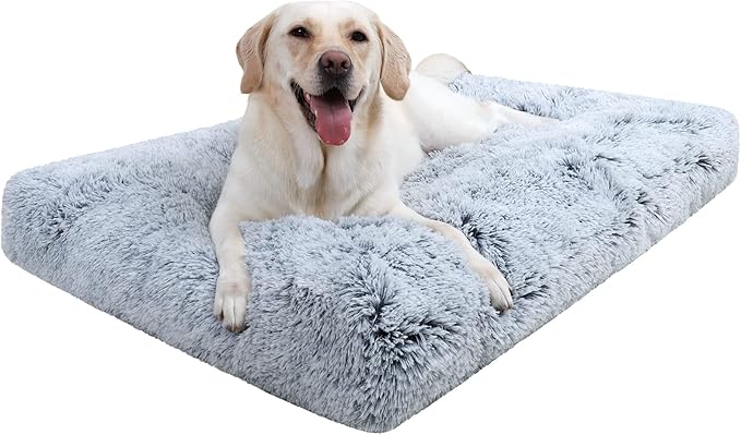 Washable Extra Large Dog Bed with Removable Cover, Super Soft Waterproof Dog Crate Bed with Non-Slip Bottom, Fluffy Pet Bed 54×37 Inch, Grey