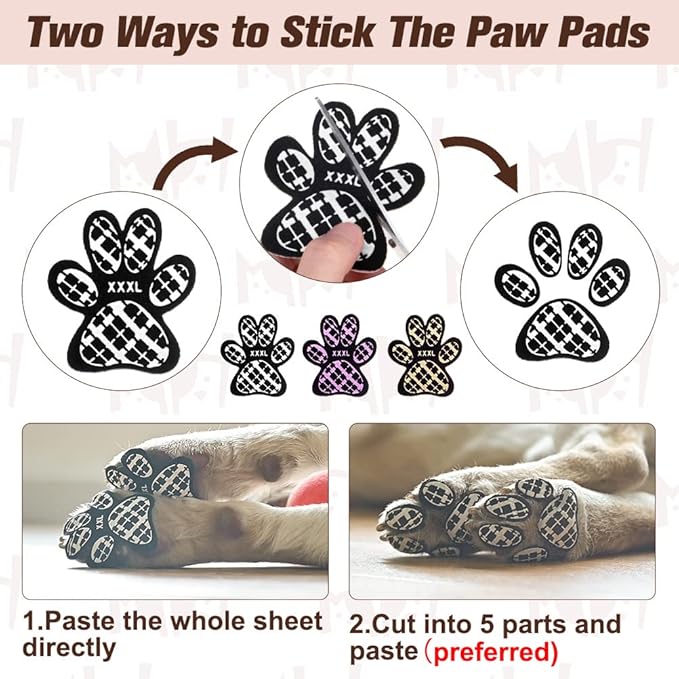BEAUTYZOO Dog Paw Protector Anti-Slip, Paw Pads for Dogs Traction On Hardwood Floors, Paw Stickers for Hot/Cold Pavement for Senior Dogs, Shoes Boots Socks Replacement, 6 Sets (24 pcs) XXXL