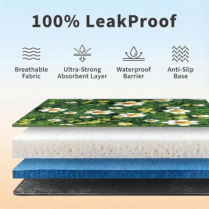 Dog Pee Pads Training Pads Upgrade Triple Thickness All-Purpose Super Absorbent & Leak-Proof, Quick Dry and Leak-Proof and Odor Control (Yellow Daisy on Green, 36" x72"x2PCS)