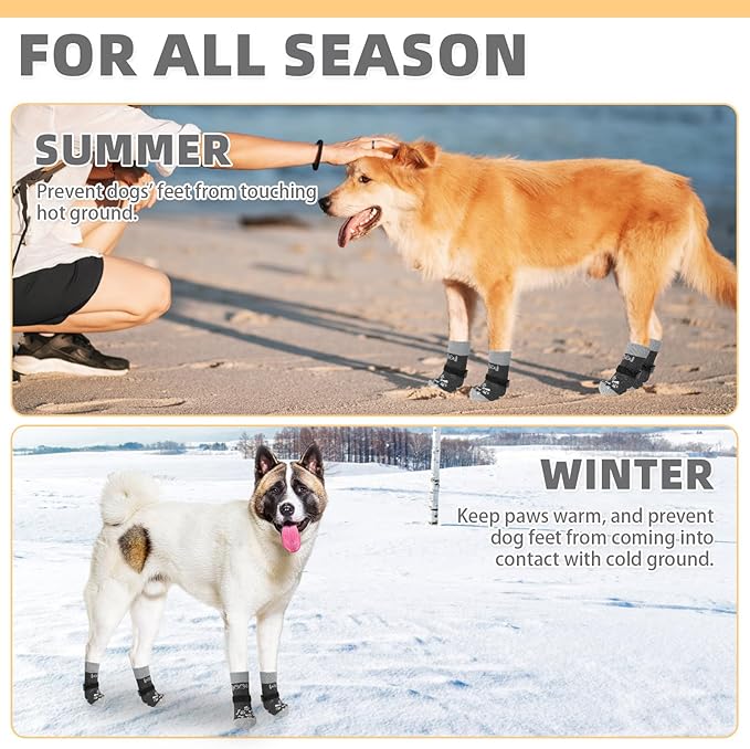 KOOLTAIL Anti Slip Dog Socks for Hot/Cold Pavement to Prevent Licking Paws, Dog Boots&Paw Protector with Grippers for Hardwood Floors,Traction Control No Twist Booties for Small Medium Large Dogs M