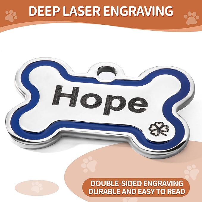 CoolDogs Stainless Steel Enamel Pet ID Tags for Dogs and Cats, Personalized Dog Tags,Cat Tags,Custom Engraved Dog Name Tag,Cat Name Tag with up to 5 Lines of Text on Both Sides (White, Large)