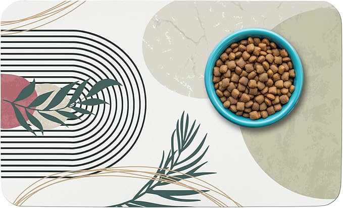 Patterned Cat & Dog Bowl Mat for Food and Water, 12"×20" Quick Dry Absorbent Pet Feeding Mat, Eco-Friendly Dog Placemat