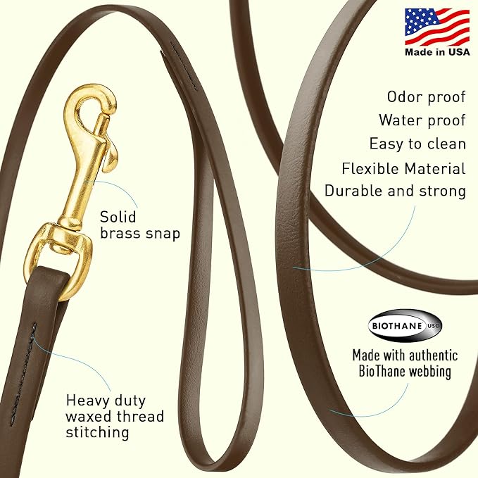 Viper Biothane K9 Working Dog Leash Waterproof Lead for Tracking Training Schutzhund Odor-Proof Long Line with Solid Brass Snap for Puppy Medium and Large Dogs, 33ft Dark Chocolate Brown