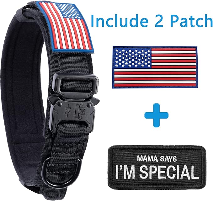 Tactical Dog Collar with USA American Flag - Military Dog Collar Thick with Handle - Heavy Duty Nylon K9 Collar Adjustable Metal Buckle for Medium Large Dogs M Chew Proof with 2 Patches
