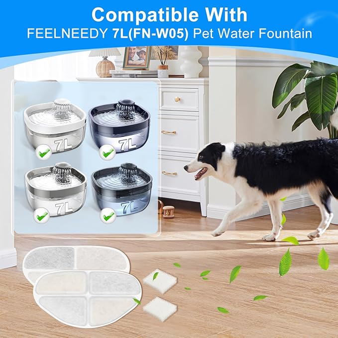 Cunina 12 Pack Filter & 12 Pump Sponges Dog Water Bowl Filter Compatible with FEELNEEDY Dog Fountain 7L/1.8Gal(FN-W05), 12+12 Cat Drinking Fountain Filters Fit for Pet Automatic Water Dispenser