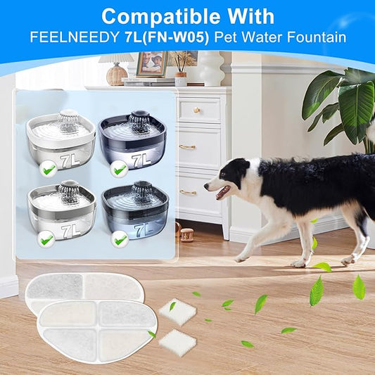 Cunina 8 Pack Dog Water Bowl Filter Compatible with FEELNEEDY 7L/1.8Gal Pet Water Fountain(FN-W05), Cat Drinking Fountains Filters Replacement Fit for Automatic Dispenser for Dogs