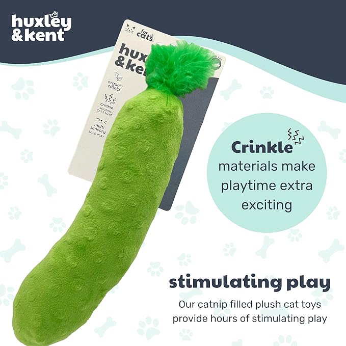 Huxley & Kent Kicker Plush Cat Toy - Interactive Catnip Toy for Cats & Kittens - Soft Canvas for Kicking & Batting - Fun Indoor Play - Pickle