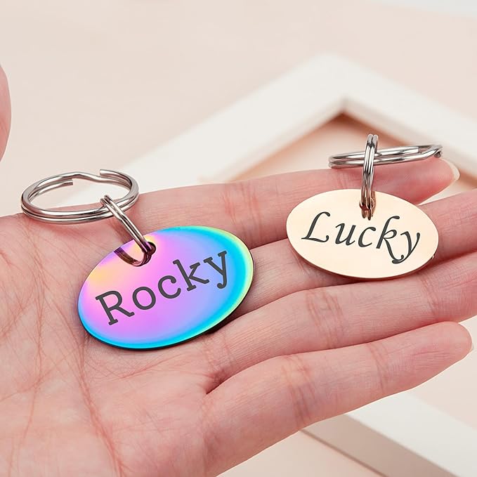 Anavia Personalized Pet ID Tags, Stainless Steel Glossy Laser Engraved Dog Cat Collar Name Tags, Multiple Colors Shapes Sizes (Oval, Regular)