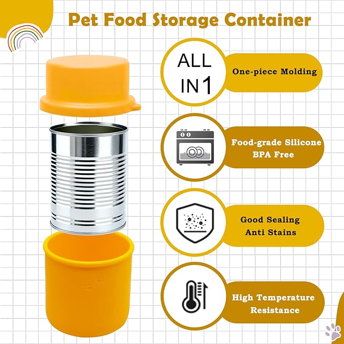 DORUI Original Canned Dog Food Storage Container | Silicone Can Cover Pet Food Sealer | BPA Free, Airtight, Dishwasher & Freezer Safe (2 Pcs Orange)