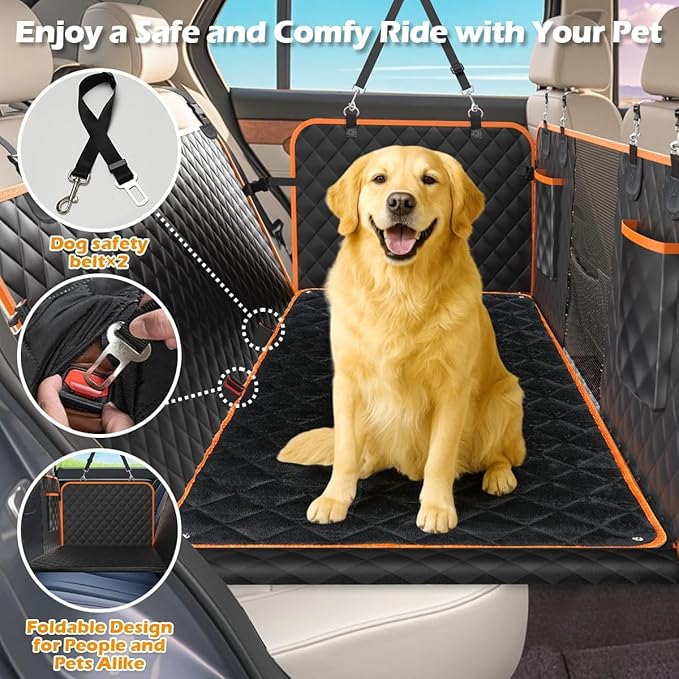 SIVEIS Dog Car Seat Cover, Car Back Seat Extender 45% for Dogs, 600D Double- Side Waterproof Anti-Scratch Hard Bottom Hammock Holds Up 500lbs,Safety Rest Space for Travel,Outdoors