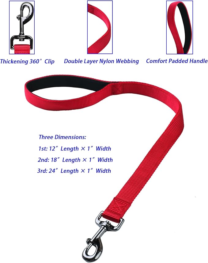 Premium 24 Inches Nylon Short Dog Leash with Heavy Duty Clasp and Comfort Padded Handle for Large Medium Breed Dogs Daily Use Jogging,Walking,Training etc... (24 Inches, Chili Pepper)