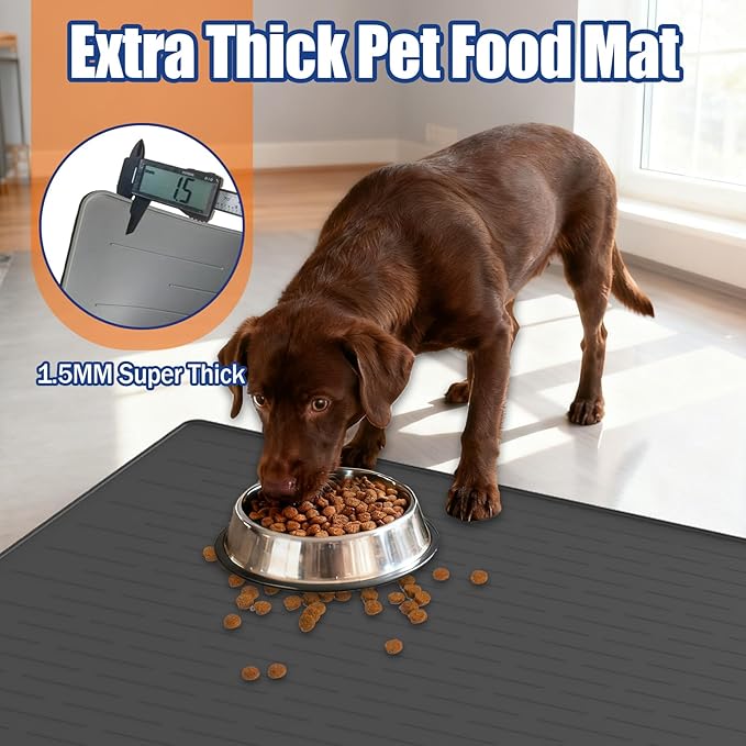 40"x30" XXL Silicone Dog Feeding Mat, 1.5MM Extra Thick Dog Bowl Mat for Food and Water, Large Non-Slip Placemat with High Edges for Dogs Bowls, Easy to Clean, Dark Gray