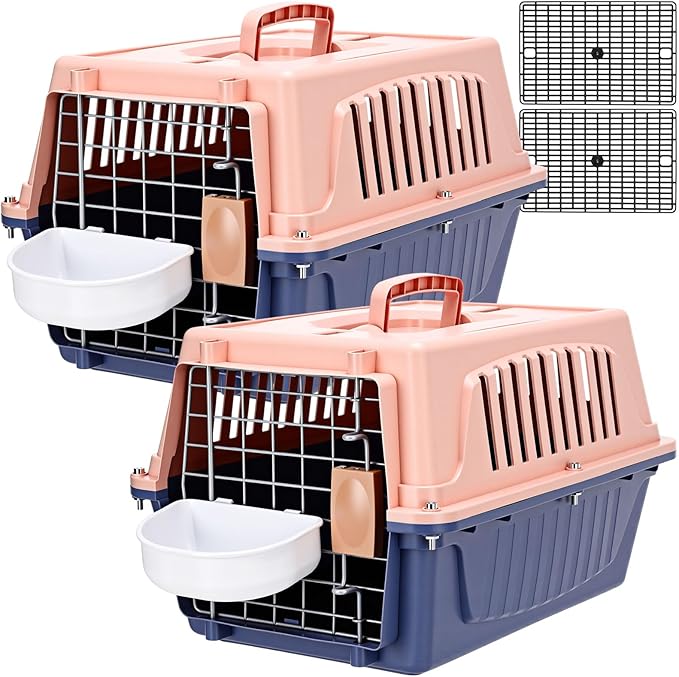 Locmeo 2 Set 18.9" Pet Carrier for Small Cats and Dogs, Hard Sided Plastic Cat Kennel for Pet with Front Door Security Lock Fully Breathable Travel Crate, up to 13 Lbs(Blue,18.9 x 12.6 x 11.8 Inch)