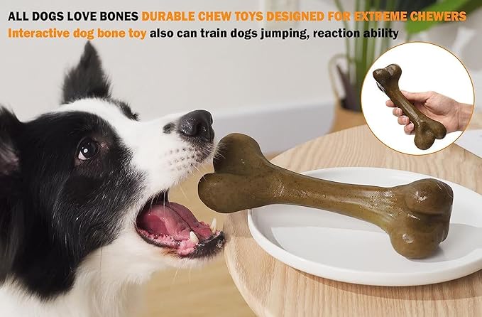 Tough Dog Toys for Aggressive Chewers, Indestructible Dog Toys, Nylon Dog Bones, Durable Tough Puppy Teething Toys, Interactive Dog Toys for Medium Large Breed, Best Gift for Dogs, Beef Flavor