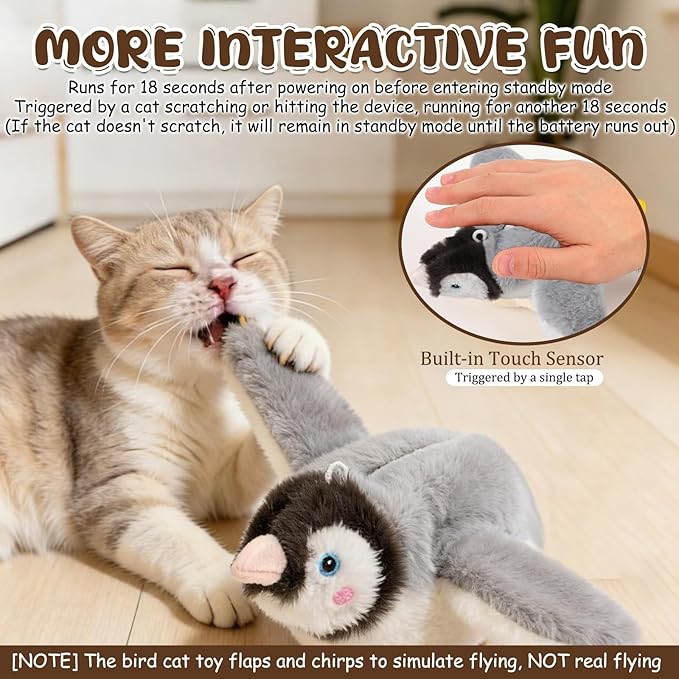 Interactive Chirping Bird Cat Toys - Cat Penguin Toy, Flying Birds Cats Toy with Flapping Wings, Realistic ElectricPenguin Pet Plush Toys, Relieving Boredom Flying Bird Cat Toys for Indoor Cats